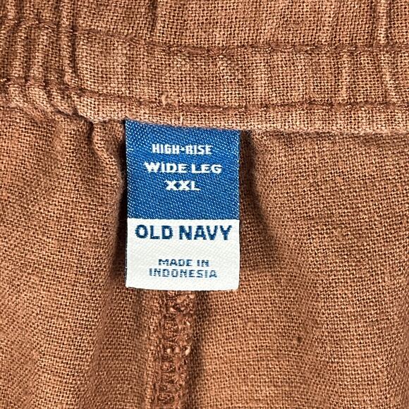 Old Navy Linen Wide Leg Pants Women’s SZ XXL Brown Raw Ham Pockets - Picture 5 of 11
